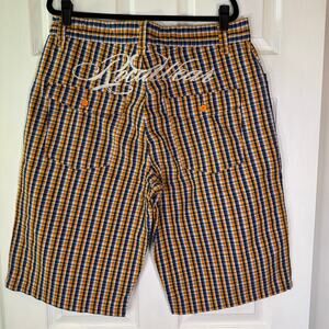 Rocawear Plaid Seersucker Shorts 38 Orange Navy Hip Hop Streetwear Y2K